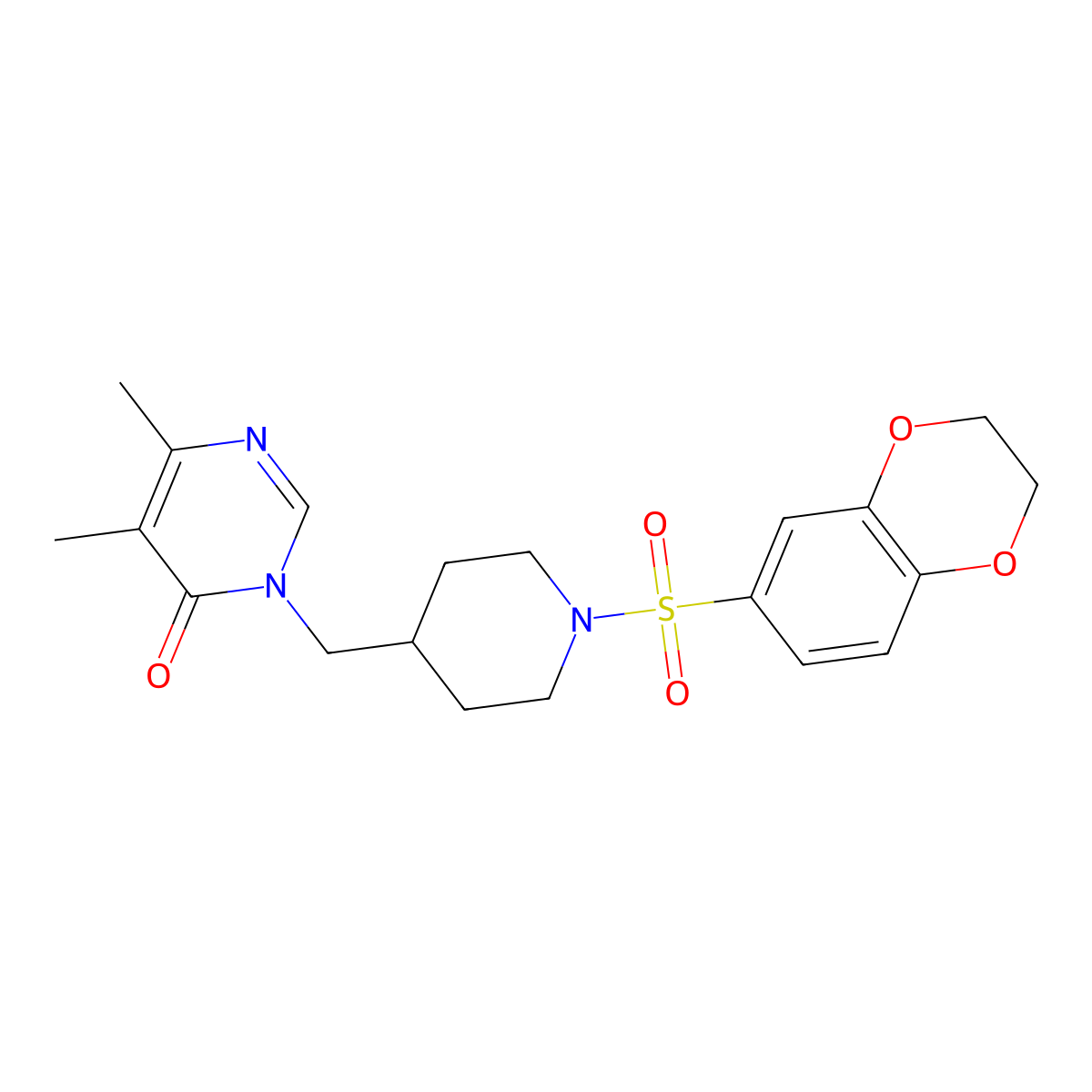 3-{[1-(2,3-Dihydro-1,4-benzodioxine-6-sulfonyl)piperidin-4-yl]methyl}-5,6-dimethyl-3,4-dihydropyrimidin-4-one molecular structure, CAS 2201472-23-1