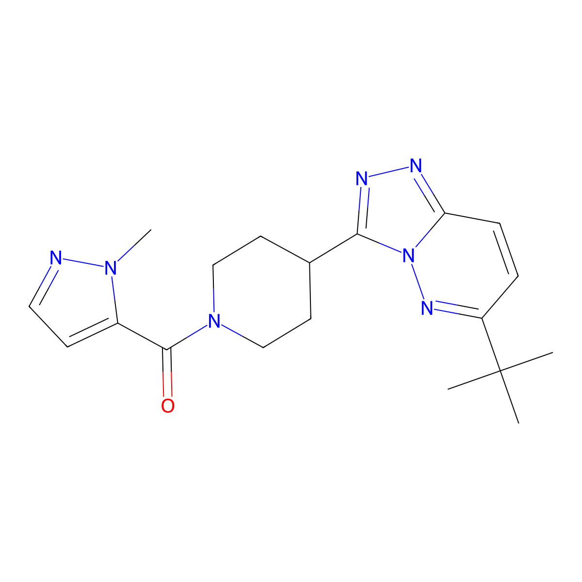 4-{6-tert-butyl-[1,2,4]triazolo[4,3-b]pyridazin-3-yl}-1-(1-methyl-1H-pyrazole-5-carbonyl)piperidine molecular structure, CAS 2201478-76-2