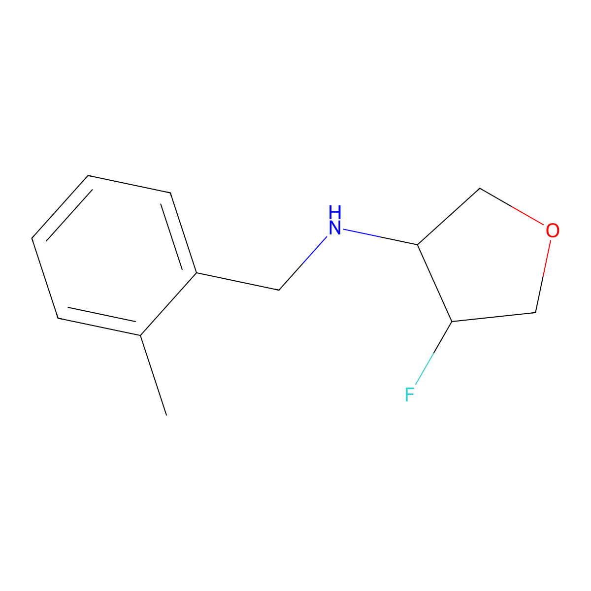 4-fluoro-N-[(2-methylphenyl)methyl]oxolan-3-amine molecular structure, CAS 2201499-86-5