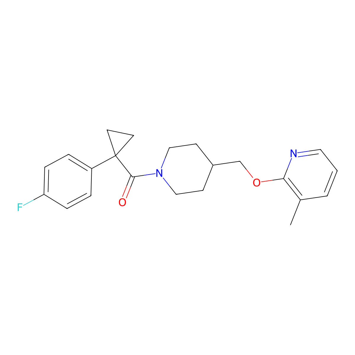 2-({1-[1-(4-Fluorophenyl)cyclopropanecarbonyl]piperidin-4-yl}methoxy)-3-methylpyridine molecular structure, CAS 2201502-95-4