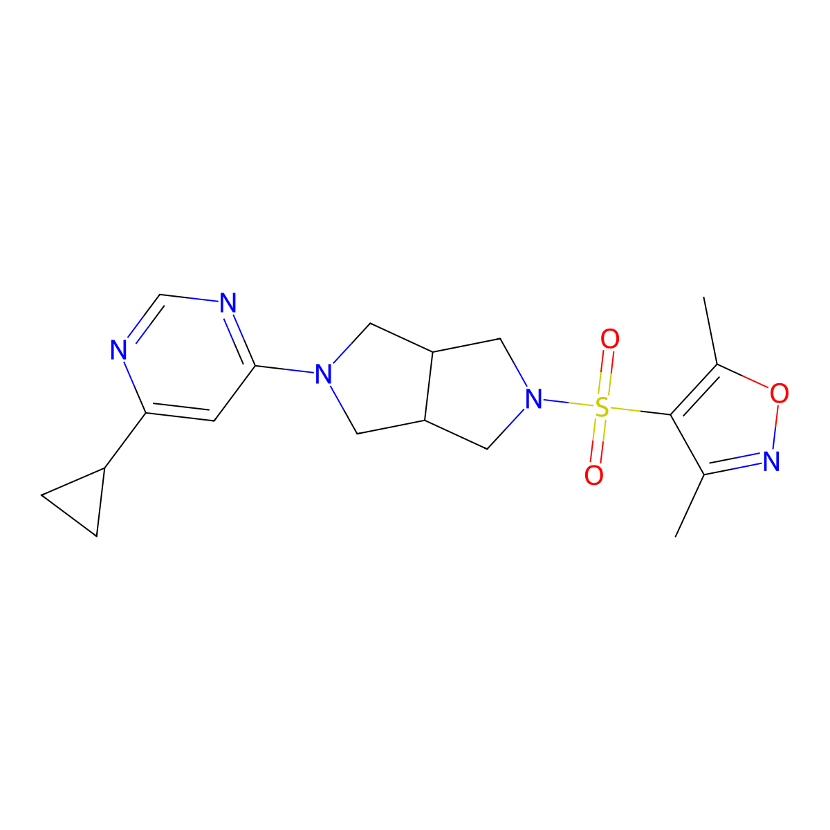 4-Cyclopropyl-6-{5-[(3,5-dimethyl-1,2-oxazol-4-yl)sulfonyl]-octahydropyrrolo[3,4-c]pyrrol-2-yl}pyrimidine molecular structure, CAS 2201504-15-4
