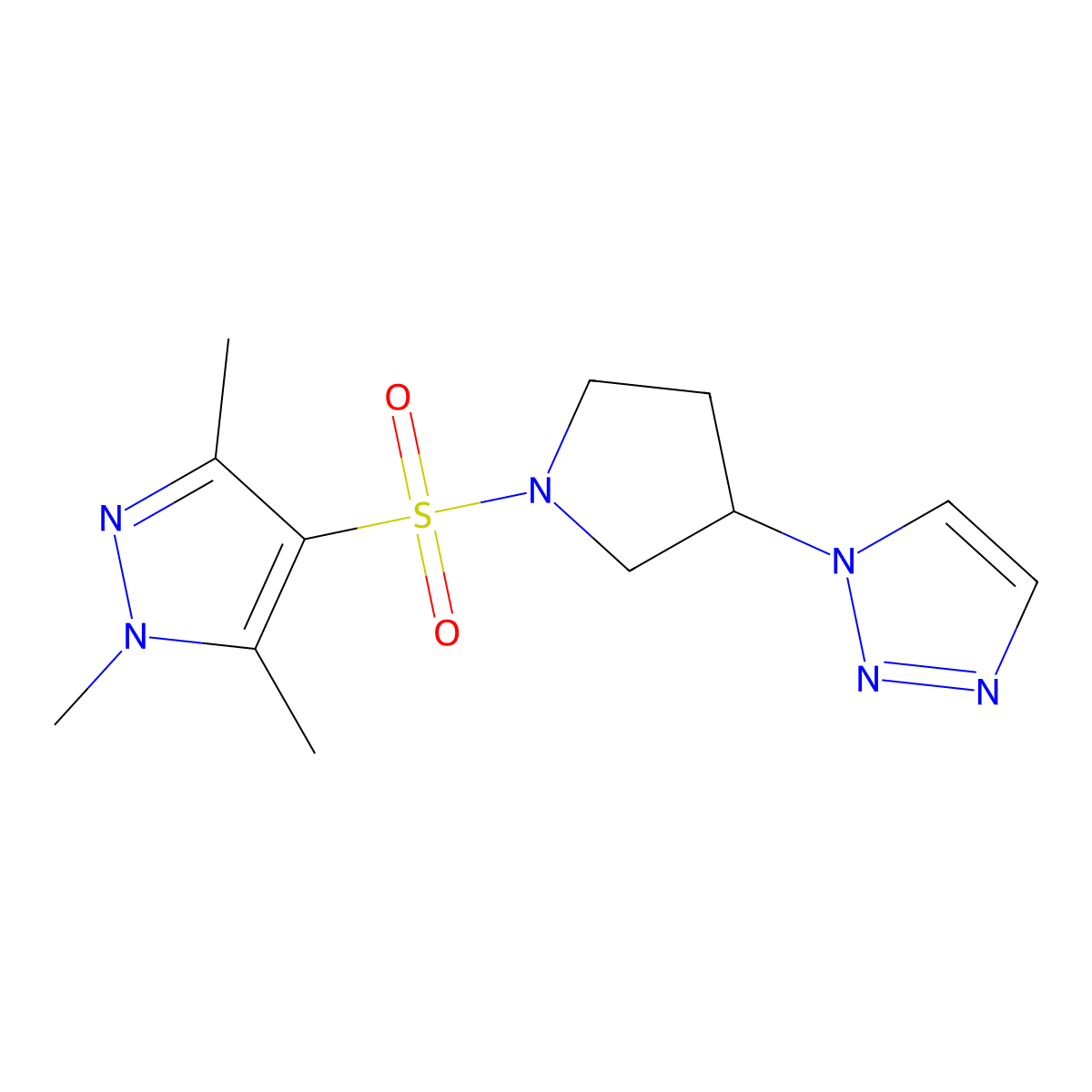 1-{1-[(1,3,5-trimethyl-1H-pyrazol-4-yl)sulfonyl]pyrrolidin-3-yl}-1H-1,2,3-triazole molecular structure, CAS 2201510-15-6