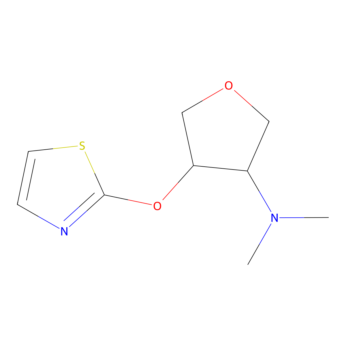 N,N-dimethyl-4-(1,3-thiazol-2-yloxy)oxolan-3-amine molecular structure, CAS 2201540-59-0