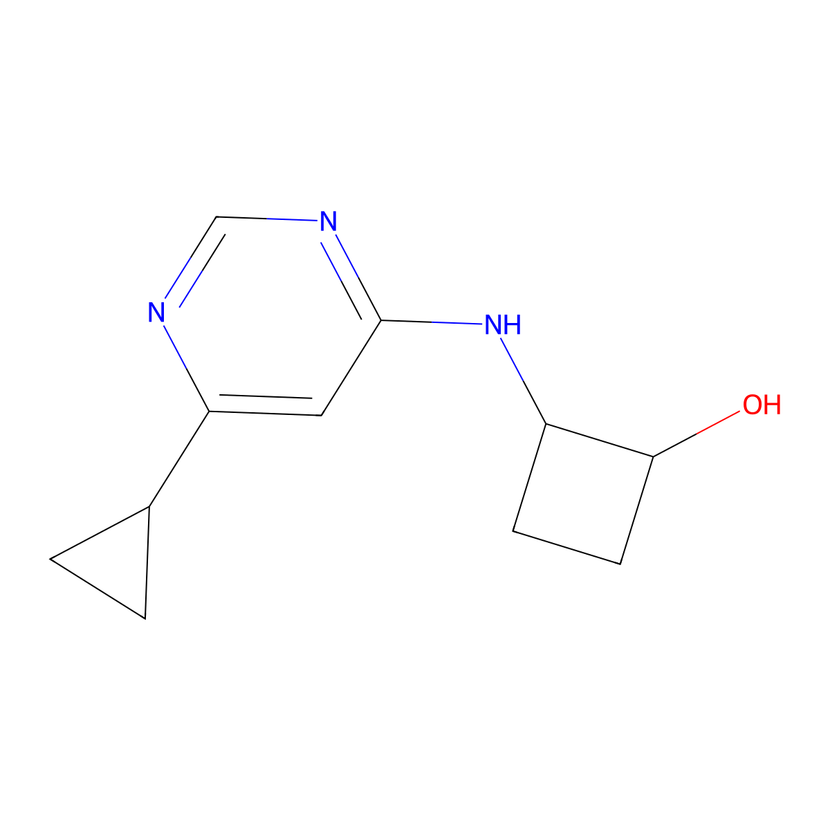 2-[(6-Cyclopropylpyrimidin-4-yl)amino]cyclobutan-1-ol molecular structure, CAS 2201541-05-9