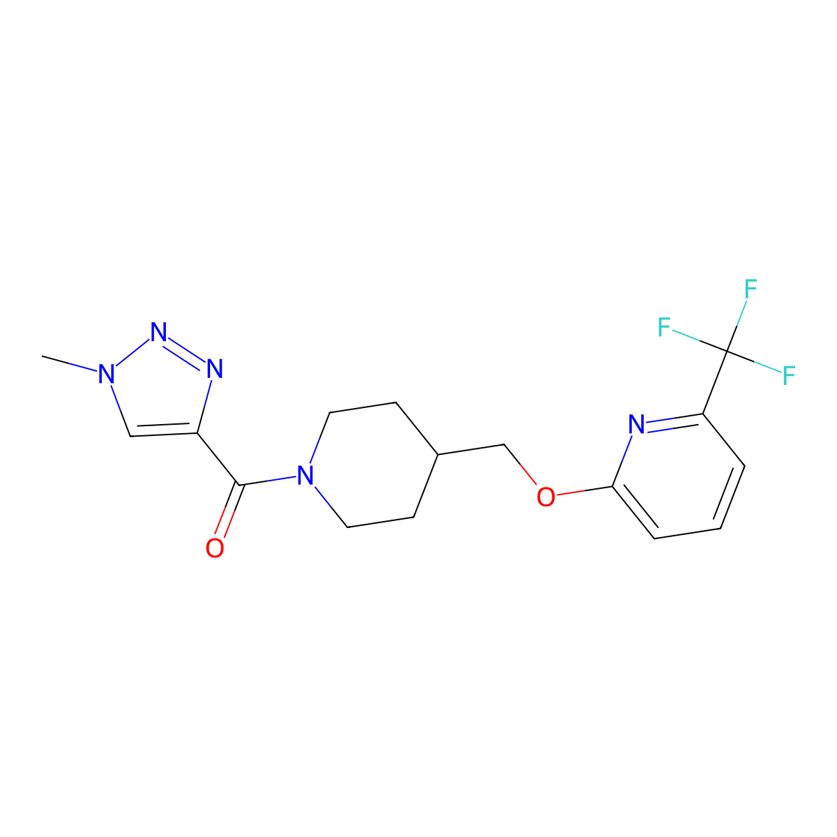 2-{[1-(1-methyl-1H-1,2,3-triazole-4-carbonyl)piperidin-4-yl]methoxy}-6-(trifluoromethyl)pyridine molecular structure, CAS 2201545-41-5