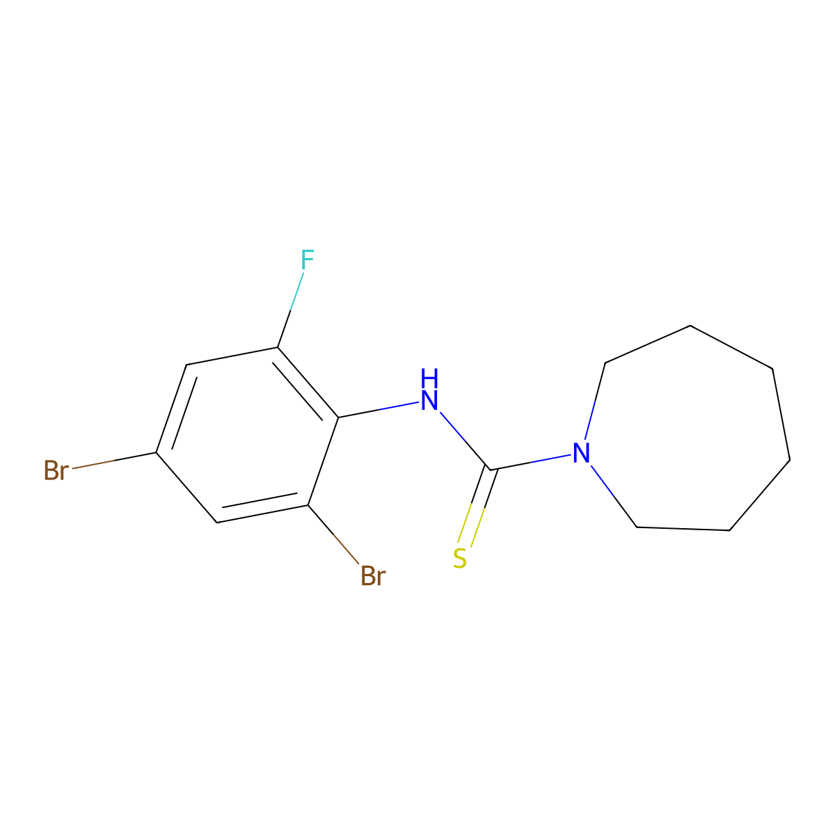 N-(2,4-dibromo-6-fluorophenyl)azepane-1-carbothioamide molecular structure, CAS 2201551-82-6