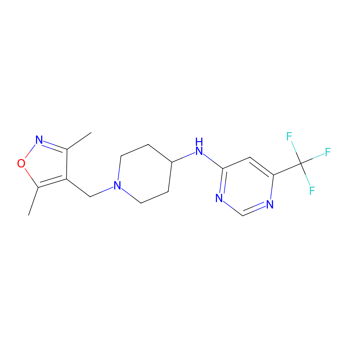 N-{1-[(3,5-dimethyl-1,2-oxazol-4-yl)methyl]piperidin-4-yl}-6-(trifluoromethyl)pyrimidin-4-amine molecular structure, CAS 2201575-21-3
