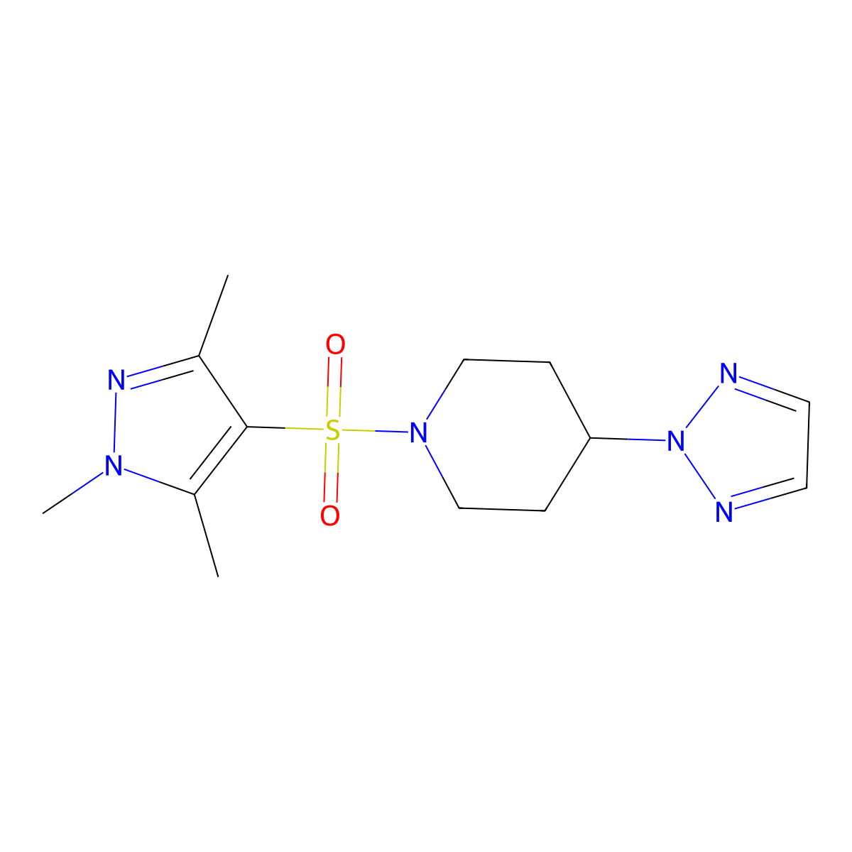 4-(2H-1,2,3-triazol-2-yl)-1-[(1,3,5-trimethyl-1H-pyrazol-4-yl)sulfonyl]piperidine molecular structure, CAS 2201577-37-7