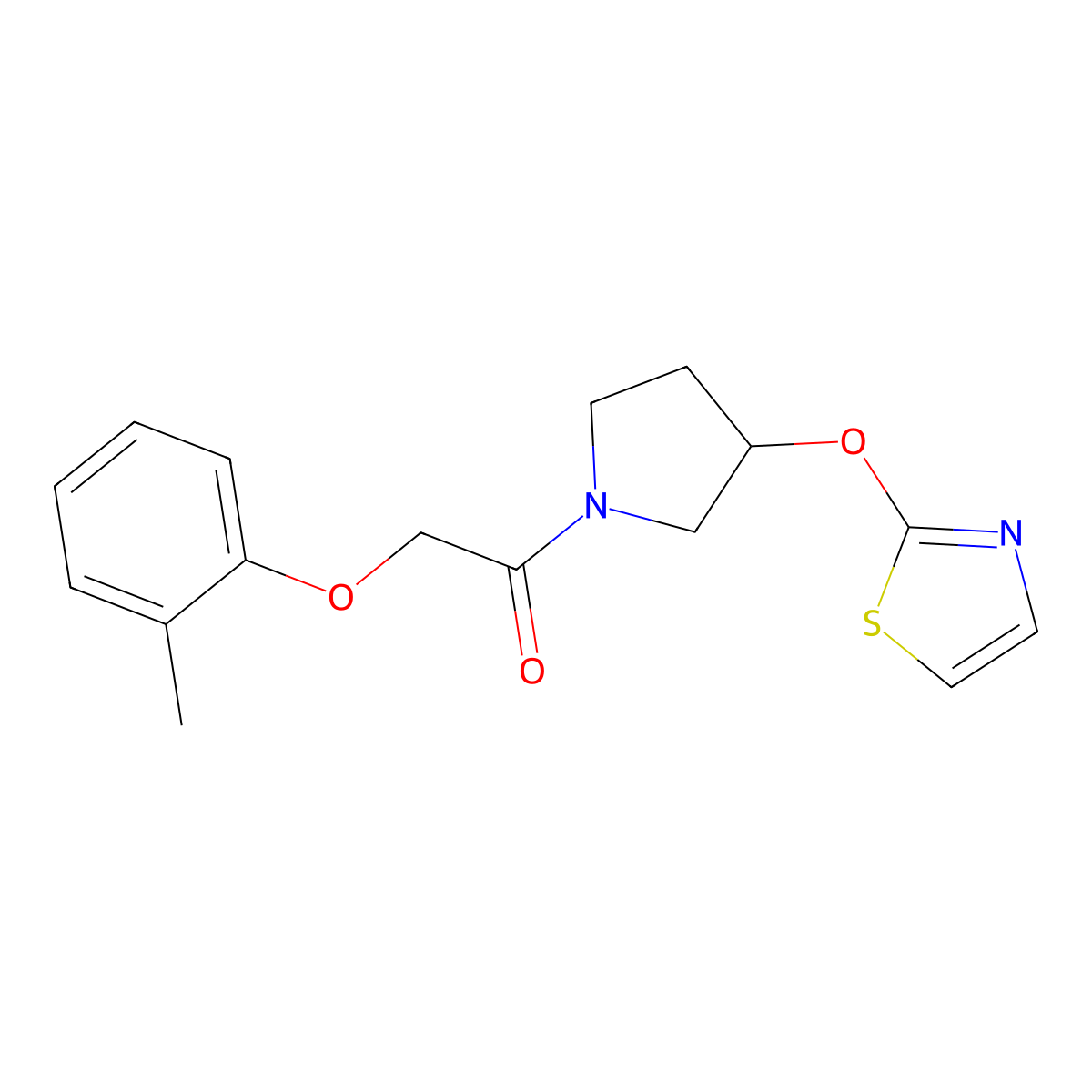 2-(2-Methylphenoxy)-1-[3-(1,3-thiazol-2-yloxy)pyrrolidin-1-yl]ethan-1-one molecular structure, CAS 2201578-74-5