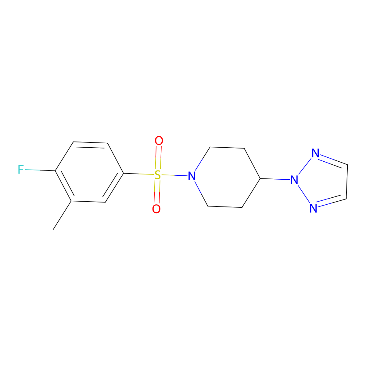 1-((4-fluoro-3-methylphenyl)sulfonyl)-4-(2H-1,2,3-triazol-2-yl)piperidine molecular structure, CAS 2201580-66-5