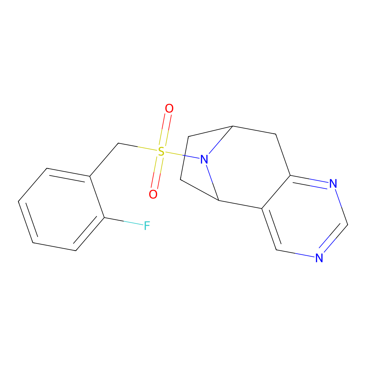 (5R,8S)-10-((2-fluorobenzyl)sulfonyl)-6,7,8,9-tetrahydro-5H-5,8-epiminocyclohepta[d]pyrimidine molecular structure, CAS 2201581-29-3