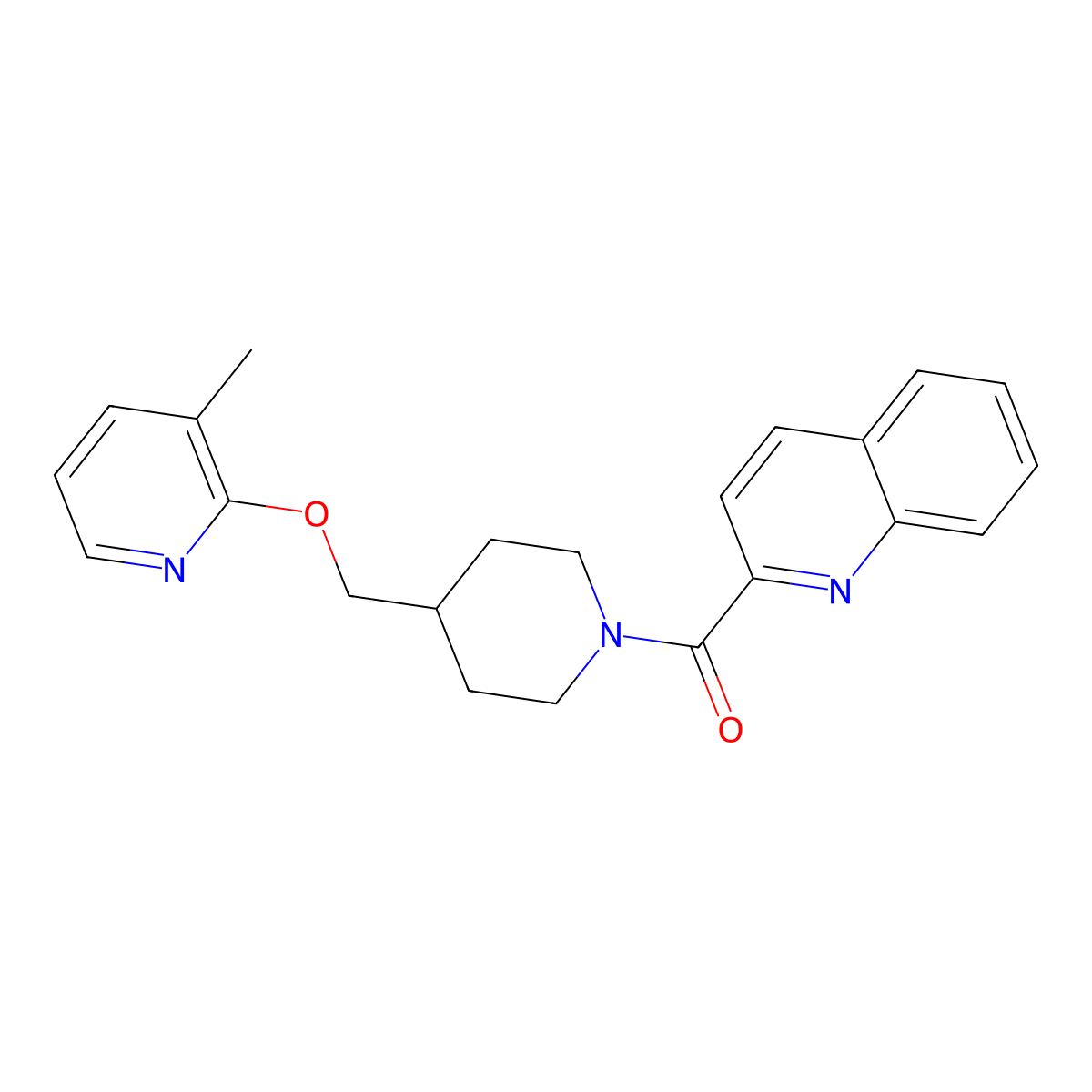 2-(4-{[(3-Methylpyridin-2-yl)oxy]methyl}piperidine-1-carbonyl)quinoline molecular structure, CAS 2201582-65-0
