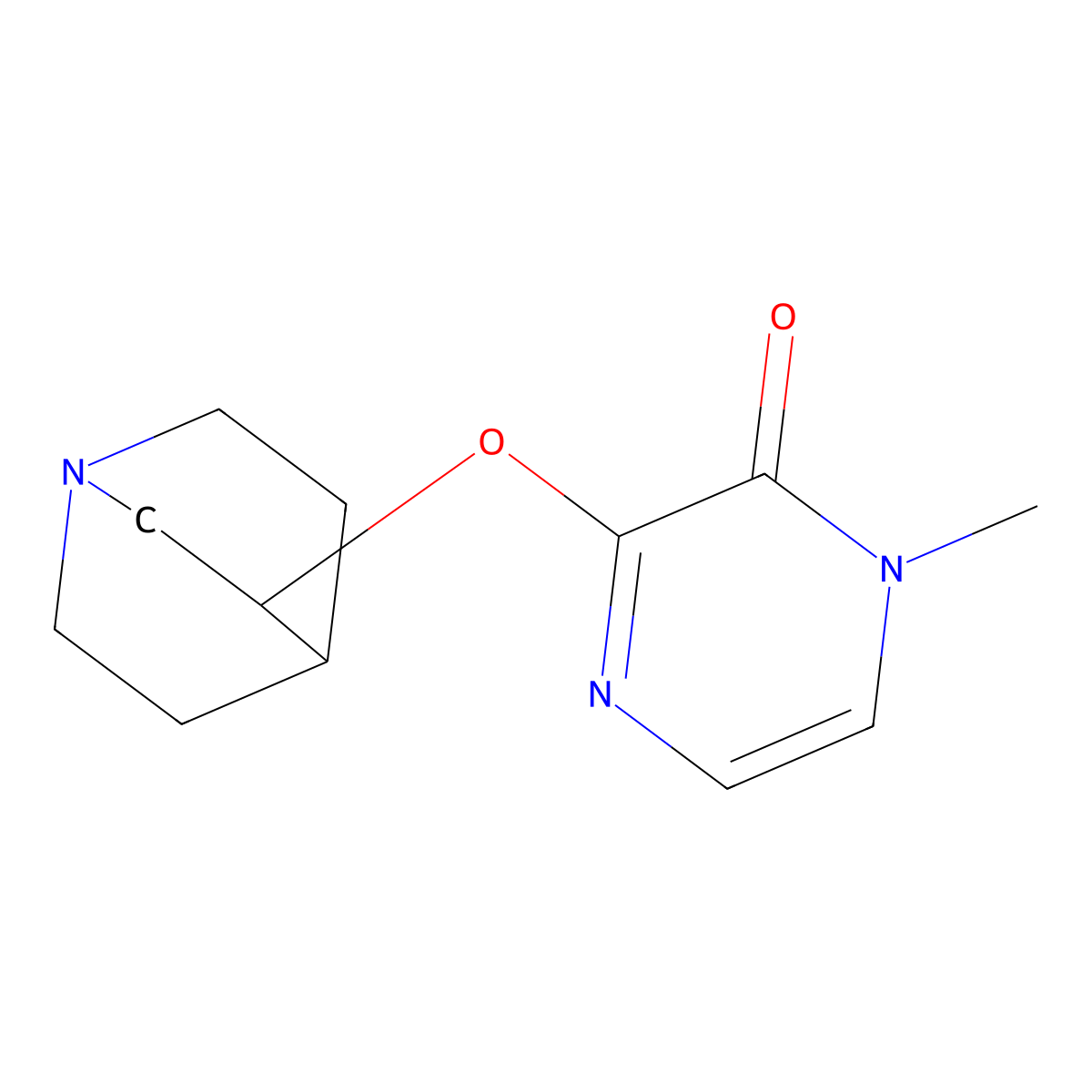3-{1-Azabicyclo[2.2.2]octan-3-yloxy}-1-methyl-1,2-dihydropyrazin-2-one molecular structure, CAS 2201614-22-2