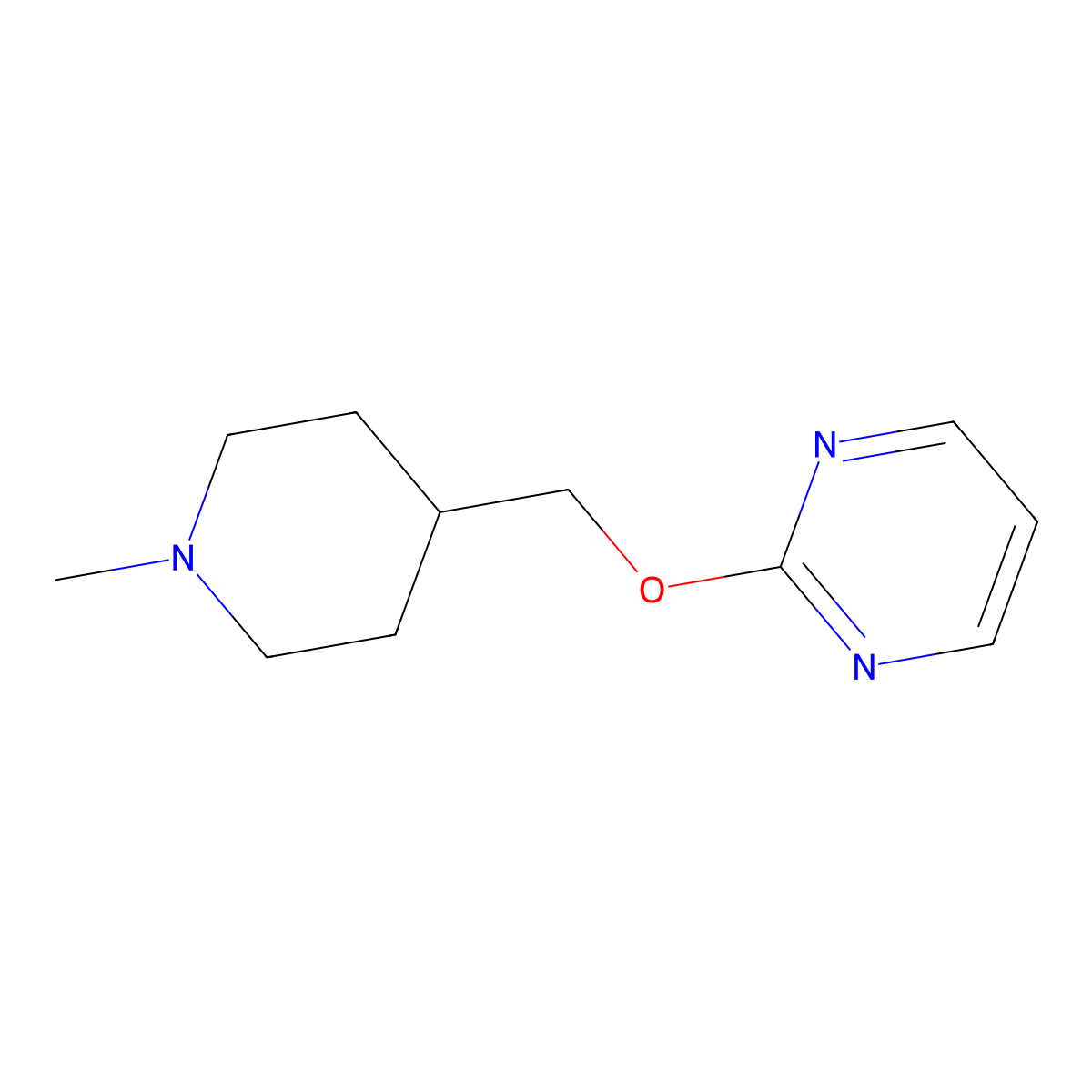 2-[(1-Methylpiperidin-4-yl)methoxy]pyrimidine molecular structure, CAS 2201615-12-3