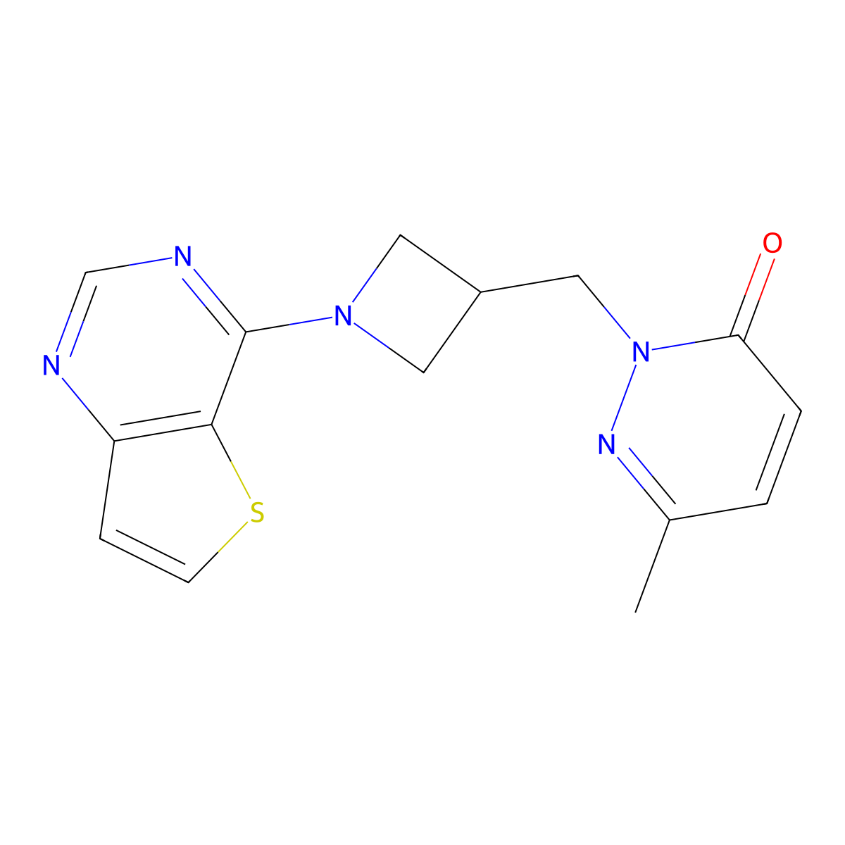 6-Methyl-2-[(1-{thieno[3,2-d]pyrimidin-4-yl}azetidin-3-yl)methyl]-2,3-dihydropyridazin-3-one molecular structure, CAS 2201618-38-2