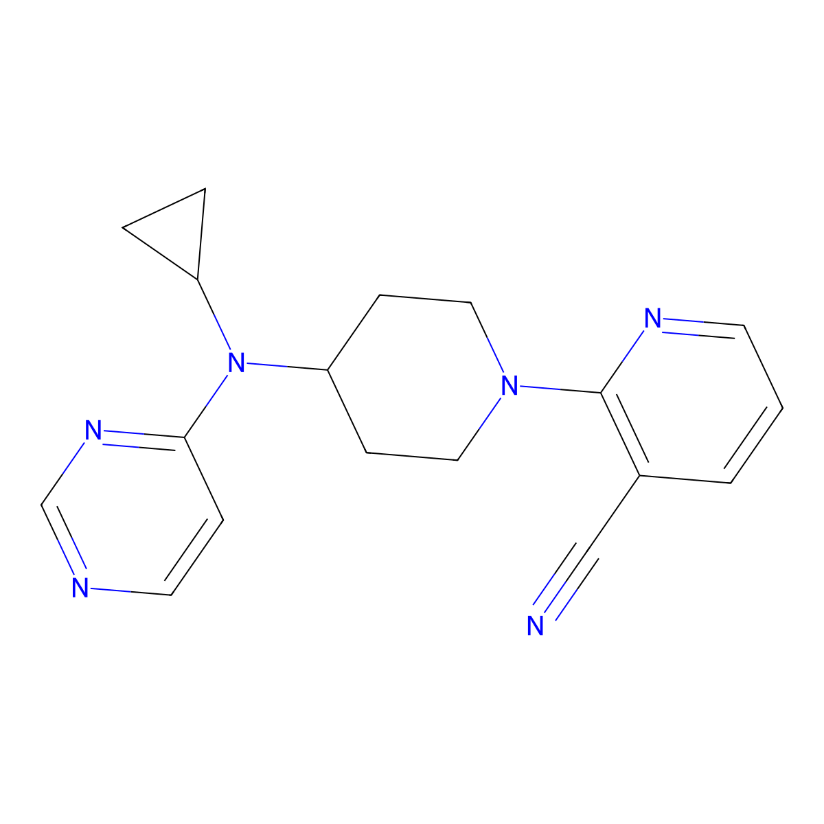 2-{4-[Cyclopropyl(pyrimidin-4-yl)amino]piperidin-1-yl}pyridine-3-carbonitrile molecular structure, CAS 2201618-99-5