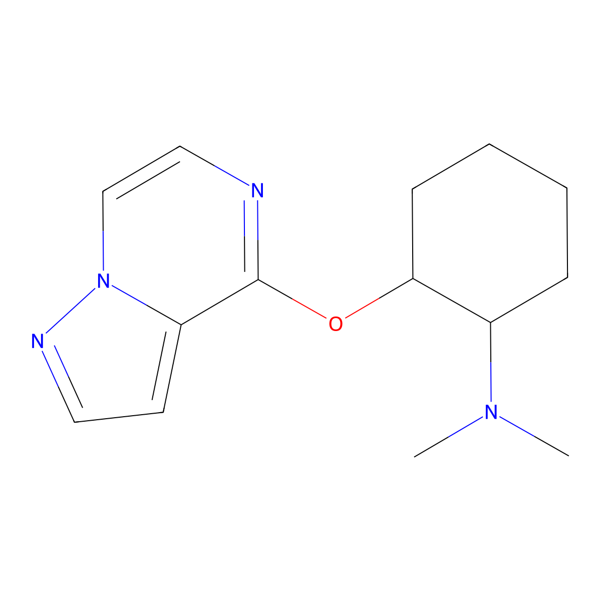 N,N-Dimethyl-2-(pyrazolo[1,5-a]pyrazin-4-yloxy)cyclohexan-1-amine molecular structure, CAS 2201619-78-3