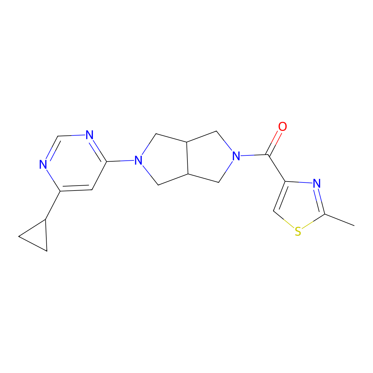 4-Cyclopropyl-6-[5-(2-methyl-1,3-thiazole-4-carbonyl)-octahydropyrrolo[3,4-c]pyrrol-2-yl]pyrimidine molecular structure, CAS 2201620-28-0
