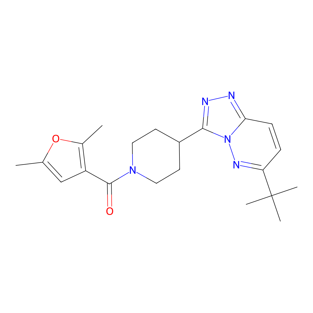 4-{6-Tert-butyl-[1,2,4]triazolo[4,3-b]pyridazin-3-yl}-1-(2,5-dimethylfuran-3-carbonyl)piperidine molecular structure, CAS 2201623-80-3