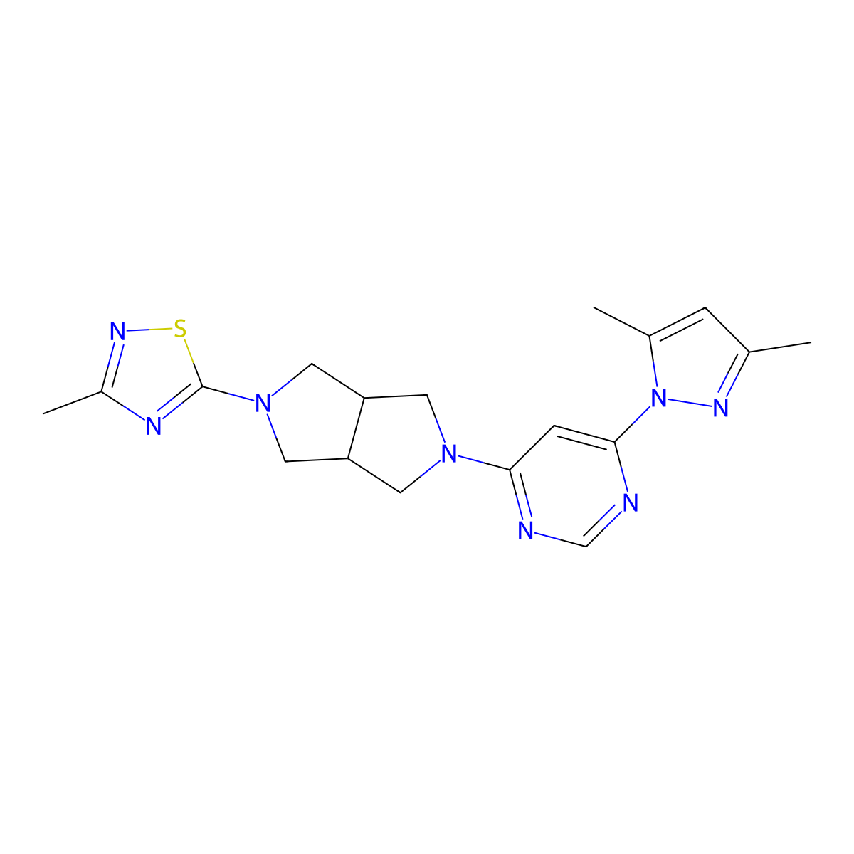 4-(3,5-dimethyl-1H-pyrazol-1-yl)-6-[5-(3-methyl-1,2,4-thiadiazol-5-yl)-octahydropyrrolo[3,4-c]pyrrol-2-yl]pyrimidine molecular structure, CAS 2201624-74-8