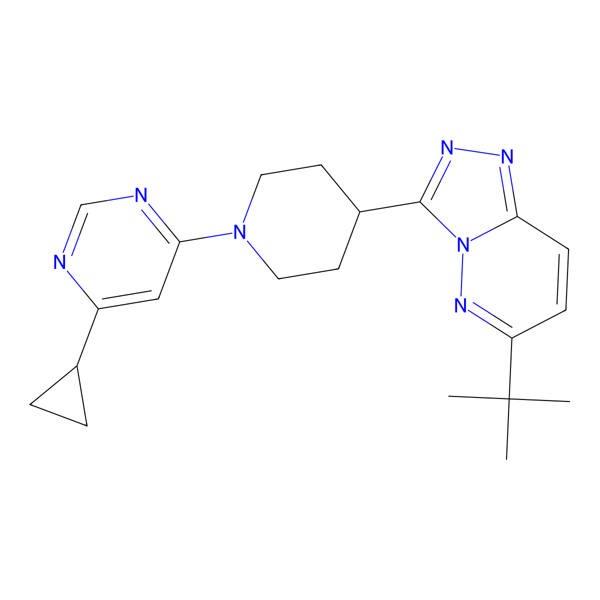 4-(4-{6-Tert-butyl-[1,2,4]triazolo[4,3-b]pyridazin-3-yl}piperidin-1-yl)-6-cyclopropylpyrimidine molecular structure, CAS 2201624-89-5