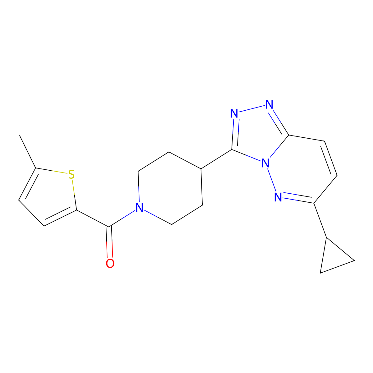 4-{6-Cyclopropyl-[1,2,4]triazolo[4,3-b]pyridazin-3-yl}-1-(5-methylthiophene-2-carbonyl)piperidine molecular structure, CAS 2201628-39-7