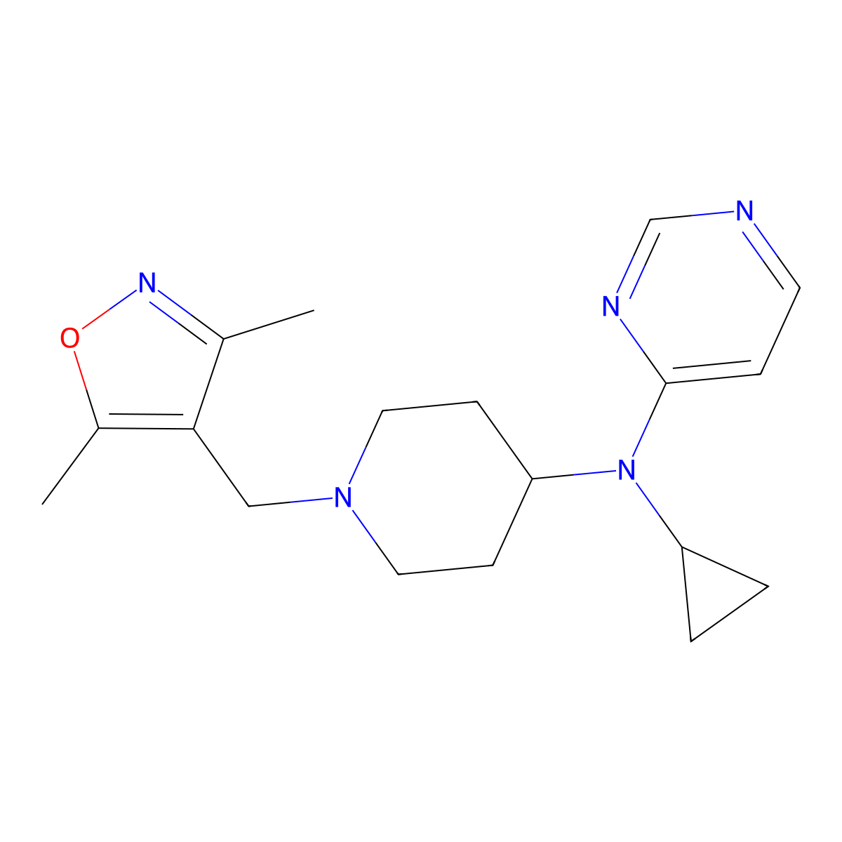 N-cyclopropyl-N-{1-[(3,5-dimethyl-1,2-oxazol-4-yl)methyl]piperidin-4-yl}pyrimidin-4-amine molecular structure, CAS 2201652-20-0