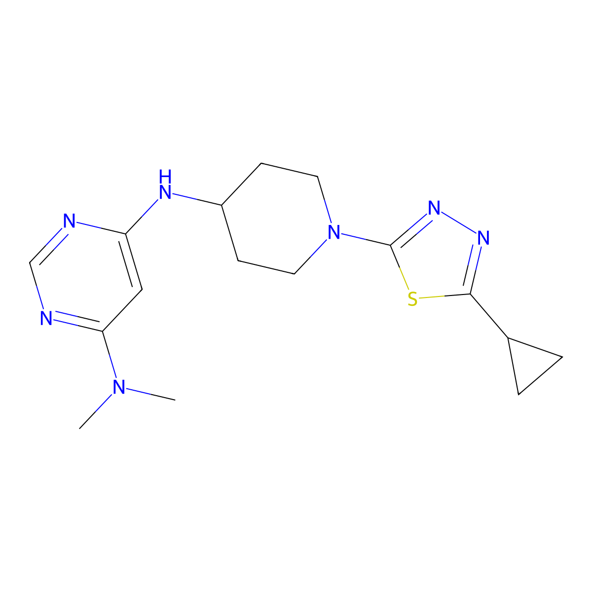N6-[1-(5-cyclopropyl-1,3,4-thiadiazol-2-yl)piperidin-4-yl]-N4,N4-dimethylpyrimidine-4,6-diamine molecular structure, CAS 2201652-66-4