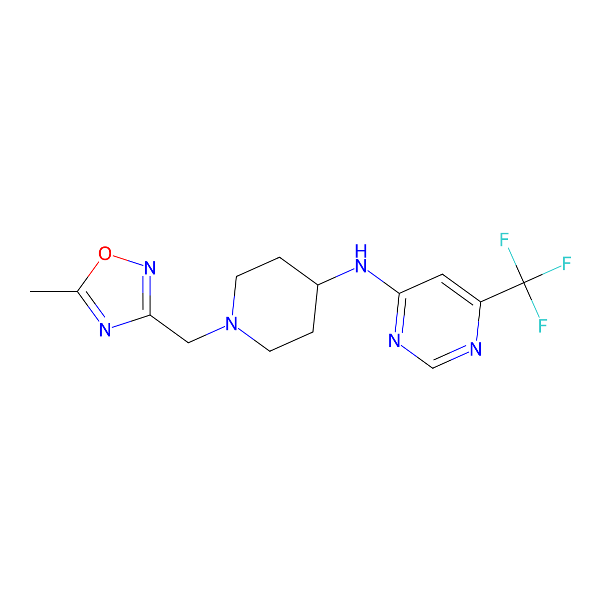 N-{1-[(5-methyl-1,2,4-oxadiazol-3-yl)methyl]piperidin-4-yl}-6-(trifluoromethyl)pyrimidin-4-amine molecular structure, CAS 2201653-19-0