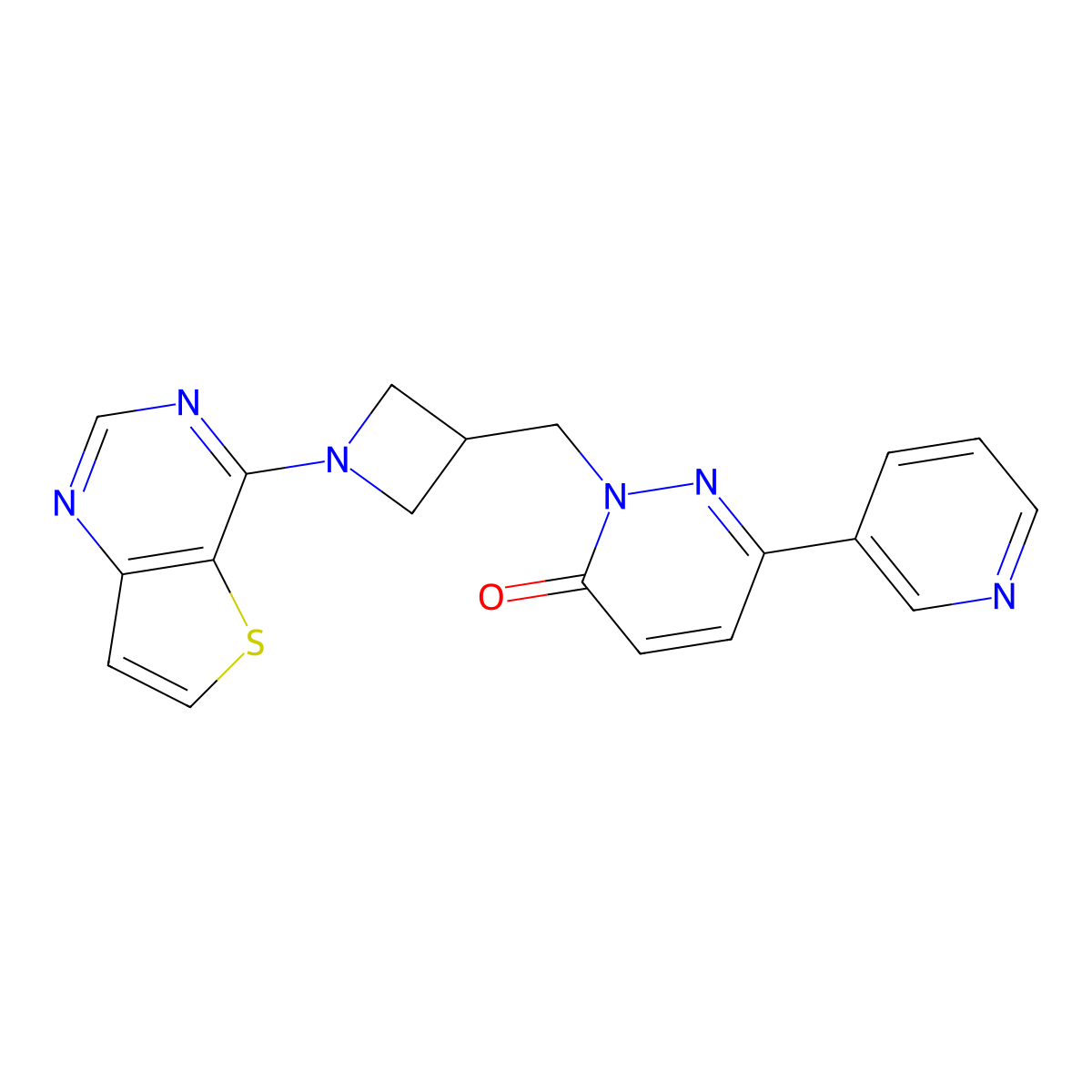 6-(Pyridin-3-yl)-2-[(1-{thieno[3,2-d]pyrimidin-4-yl}azetidin-3-yl)methyl]-2,3-dihydropyridazin-3-one molecular structure, CAS 2201653-54-3