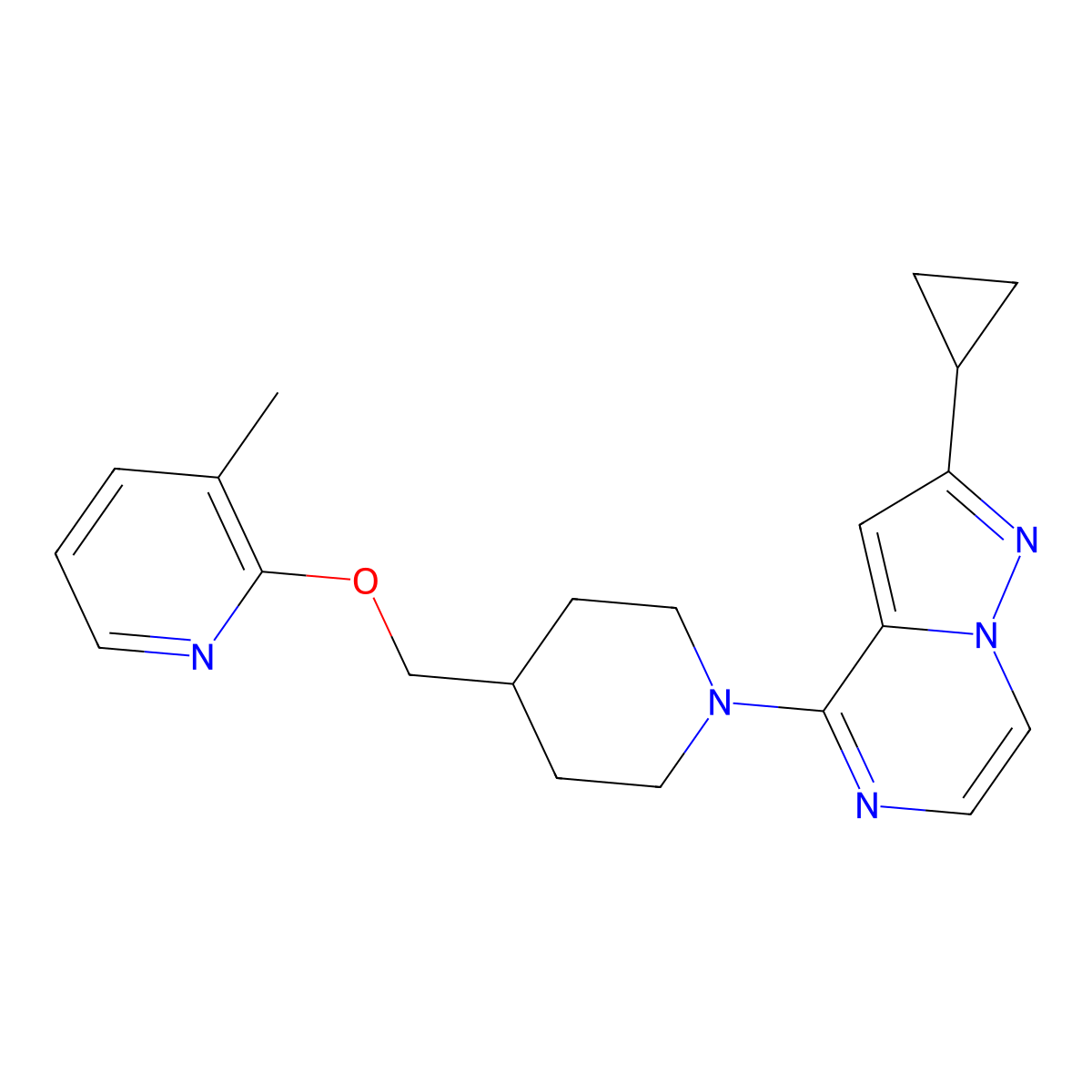 2-[(1-{2-Cyclopropylpyrazolo[1,5-a]pyrazin-4-yl}piperidin-4-yl)methoxy]-3-methylpyridine molecular structure, CAS 2201654-80-8