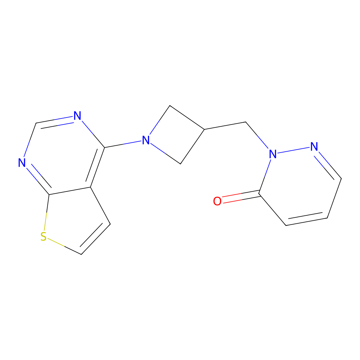 2-[(1-{Thieno[2,3-d]pyrimidin-4-yl}azetidin-3-yl)methyl]-2,3-dihydropyridazin-3-one molecular structure, CAS 2201655-00-5