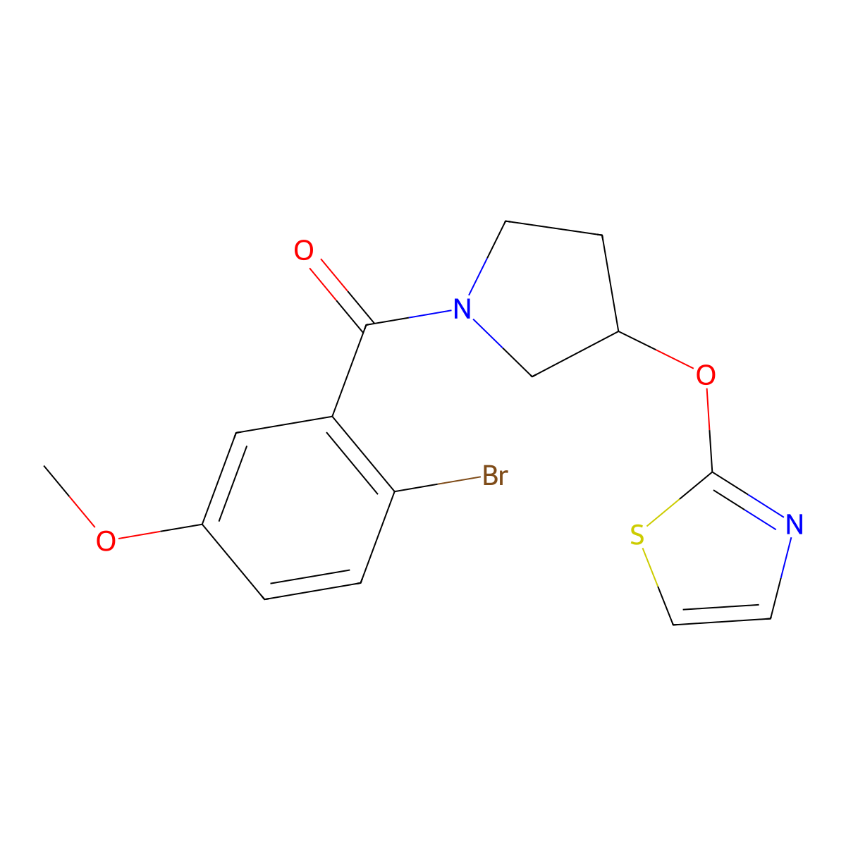 (2-Bromo-5-methoxyphenyl)(3-(thiazol-2-yloxy)pyrrolidin-1-yl)methanone molecular structure, CAS 2201655-31-2
