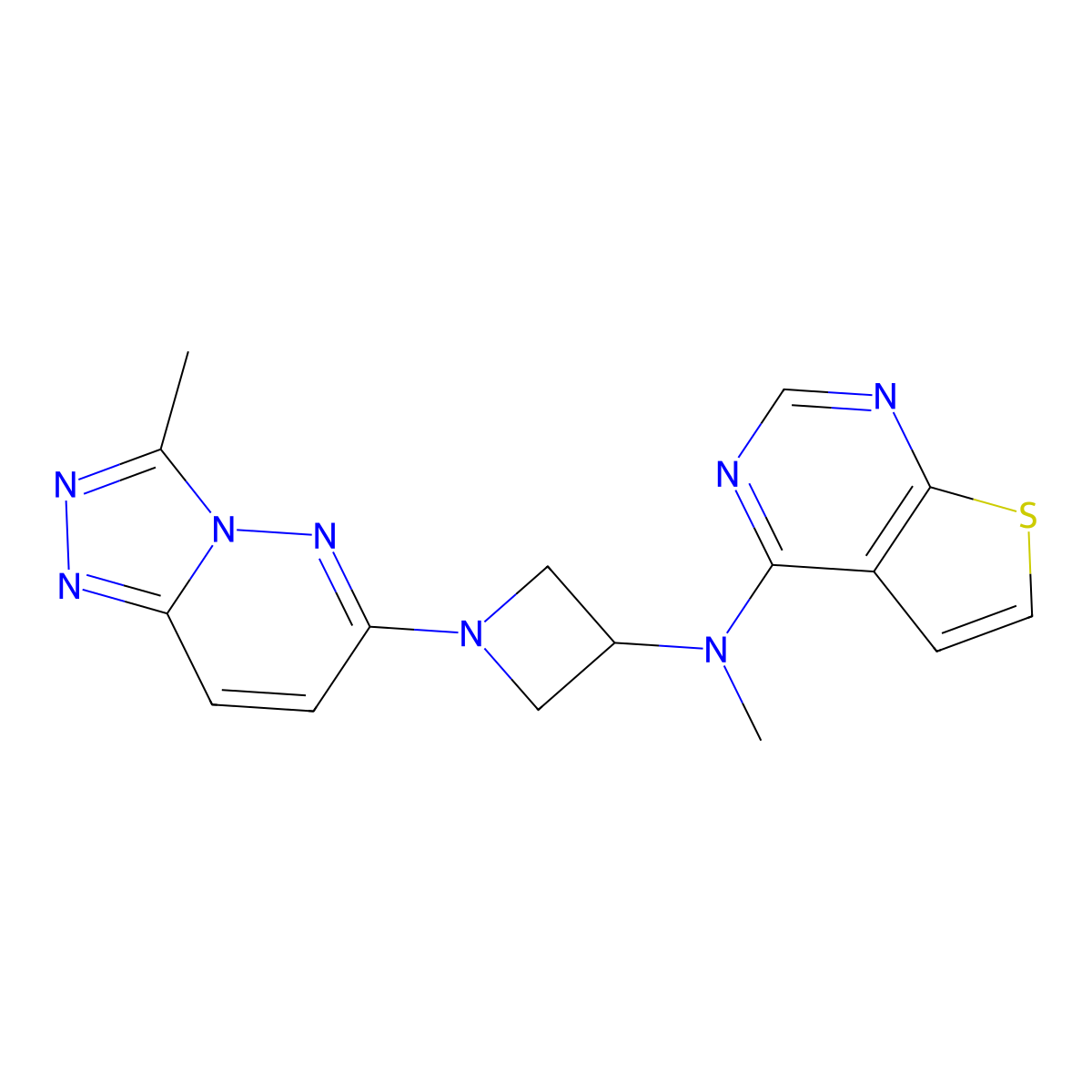 N-methyl-1-{3-methyl-[1,2,4]triazolo[4,3-b]pyridazin-6-yl}-N-{thieno[2,3-d]pyrimidin-4-yl}azetidin-3-amine molecular structure, CAS 2201658-65-1