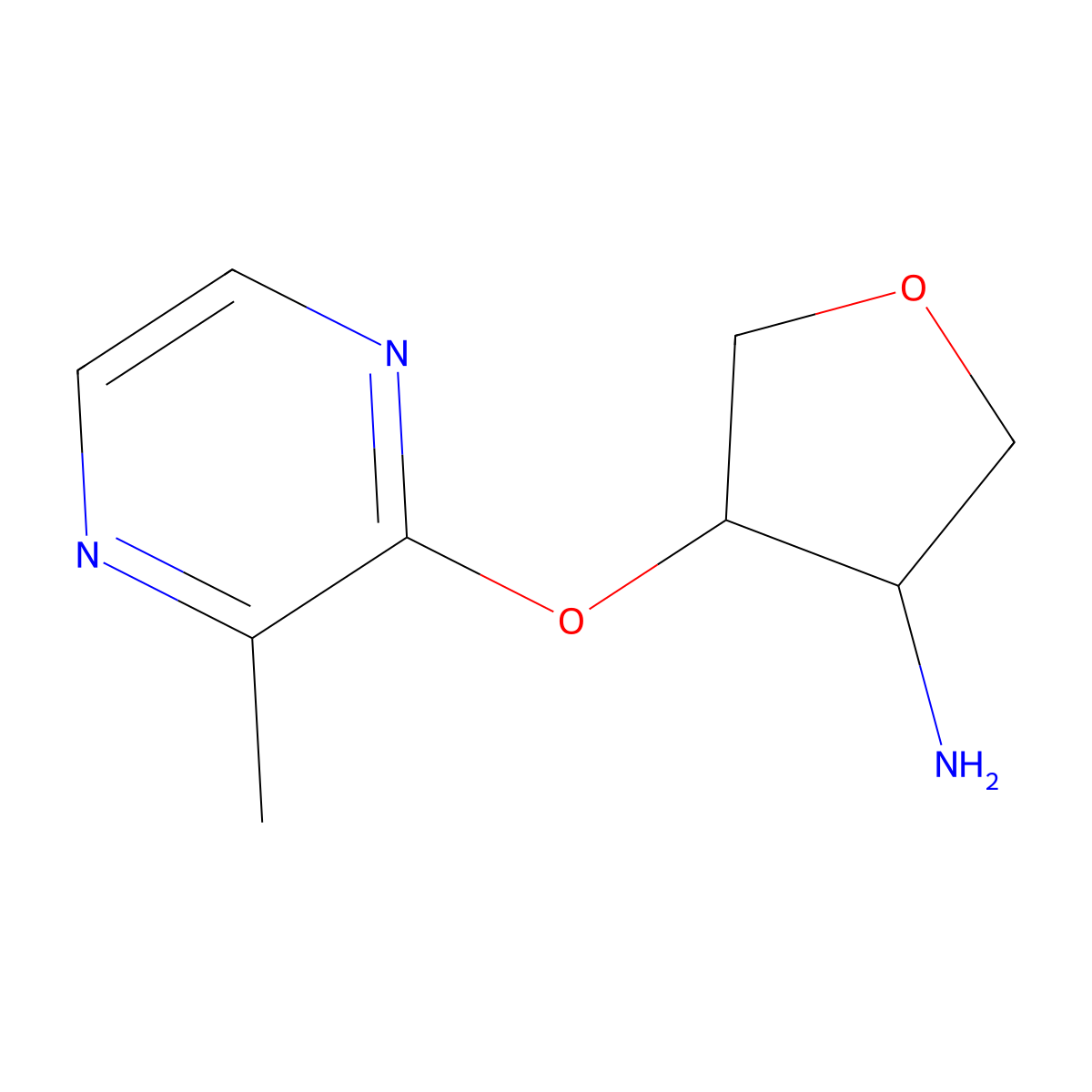 4-[(3-Methylpyrazin-2-yl)oxy]oxolan-3-amine molecular structure, CAS 2201691-12-3