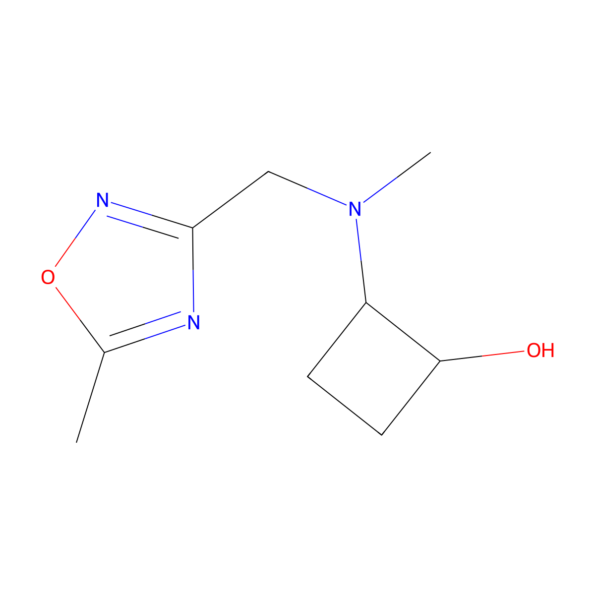2-{Methyl[(5-methyl-1,2,4-oxadiazol-3-yl)methyl]amino}cyclobutan-1-ol molecular structure, CAS 2201693-02-7