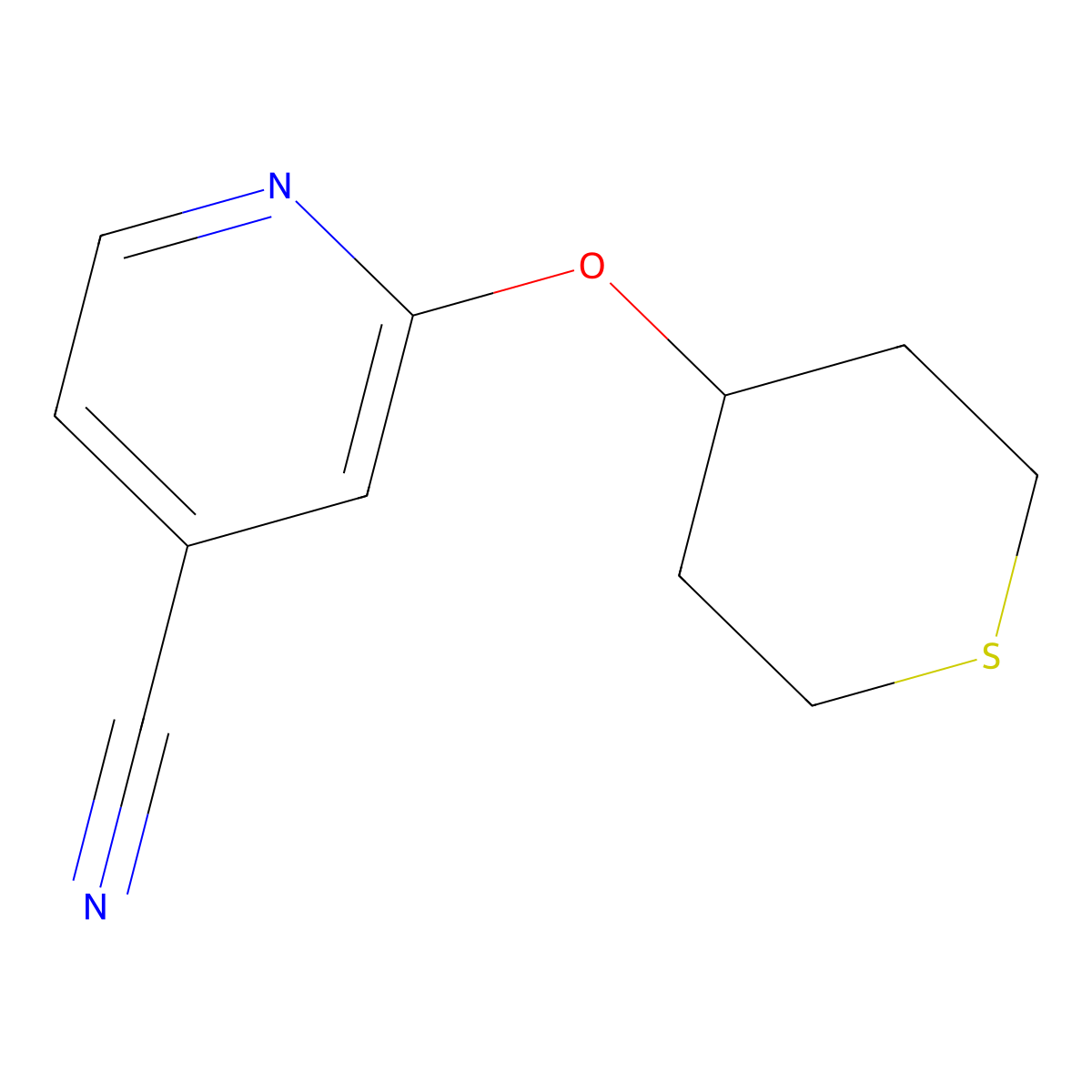 2-(Thian-4-yloxy)pyridine-4-carbonitrile molecular structure, CAS 2201693-32-3