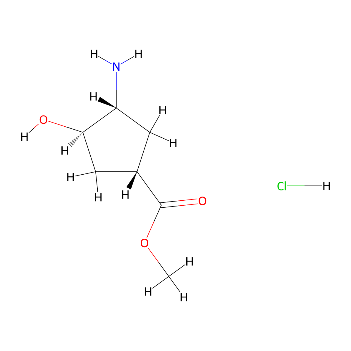 methyl (1S,3R,4R)-3-amino-4-hydroxycyclopentane-1-carboxylate hydrochloride molecular structure, CAS 220170-34-3