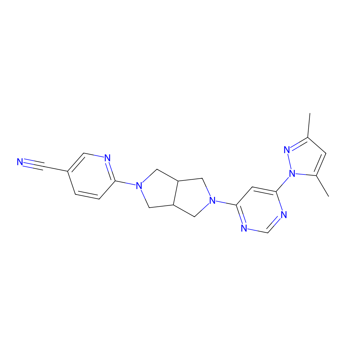 6-{5-[6-(3,5-dimethyl-1H-pyrazol-1-yl)pyrimidin-4-yl]-octahydropyrrolo[3,4-c]pyrrol-2-yl}pyridine-3-carbonitrile molecular structure, CAS 2201700-88-9