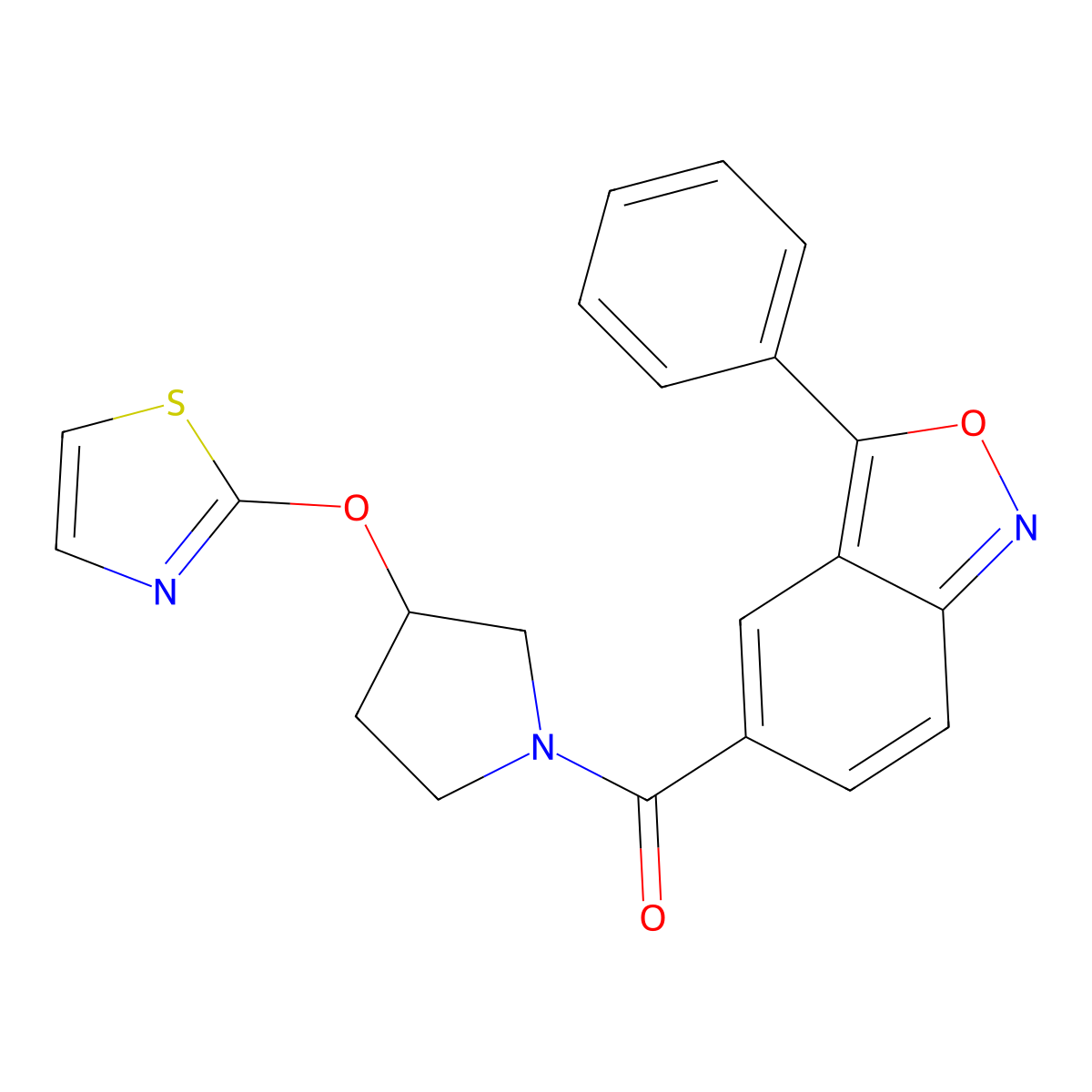 3-Phenyl-5-[3-(1,3-thiazol-2-yloxy)pyrrolidine-1-carbonyl]-2,1-benzoxazole molecular structure, CAS 2201703-44-6