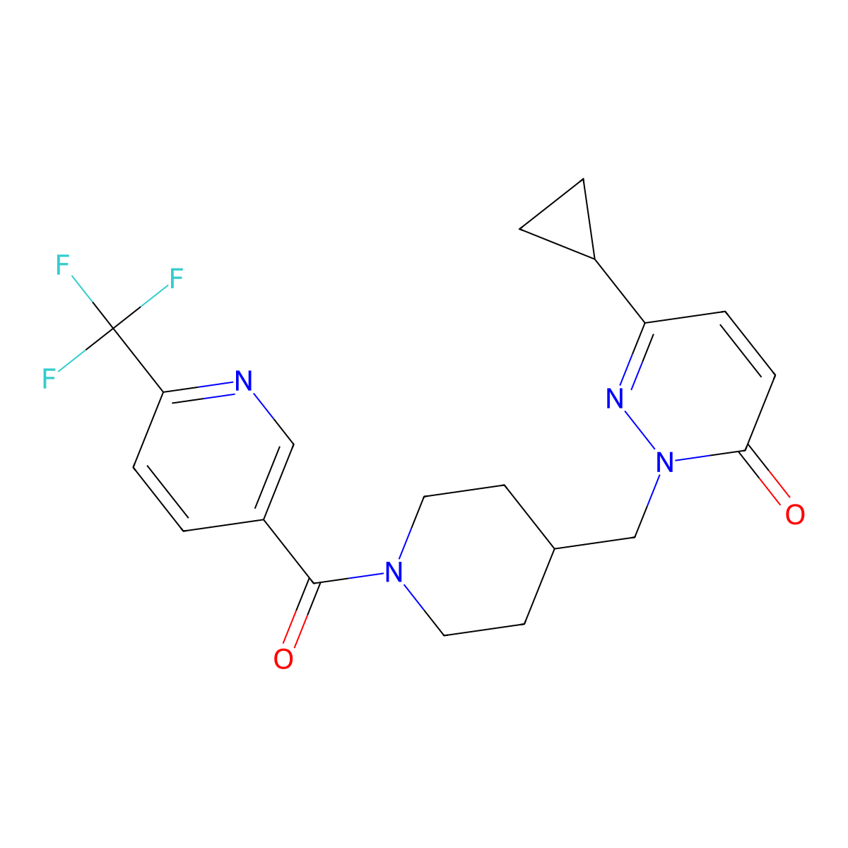 6-Cyclopropyl-2-({1-[6-(trifluoromethyl)pyridine-3-carbonyl]piperidin-4-yl}methyl)-2,3-dihydropyridazin-3-one molecular structure, CAS 2201706-52-5