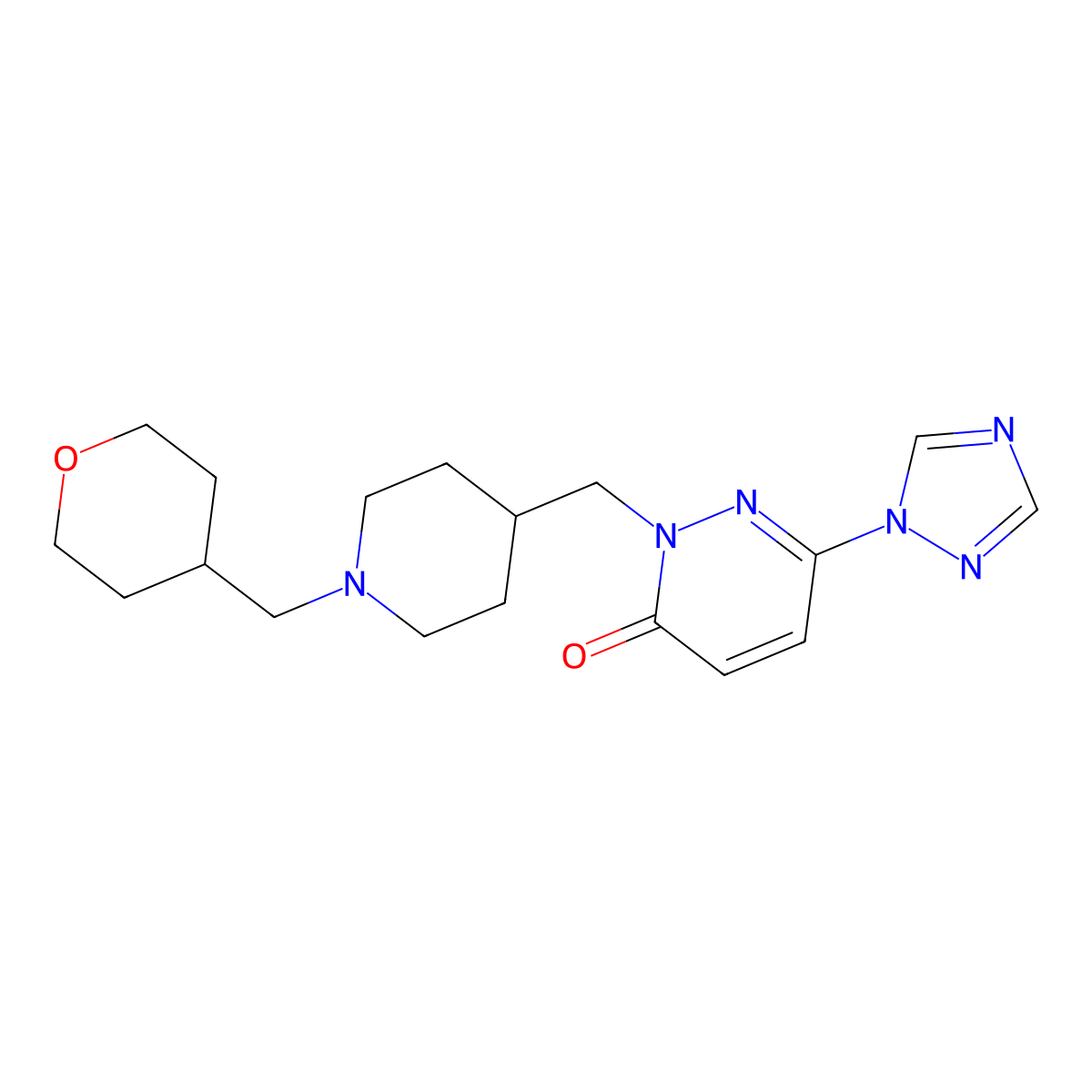 2-({1-[(oxan-4-yl)methyl]piperidin-4-yl}methyl)-6-(1H-1,2,4-triazol-1-yl)-2,3-dihydropyridazin-3-one molecular structure, CAS 2201706-99-0