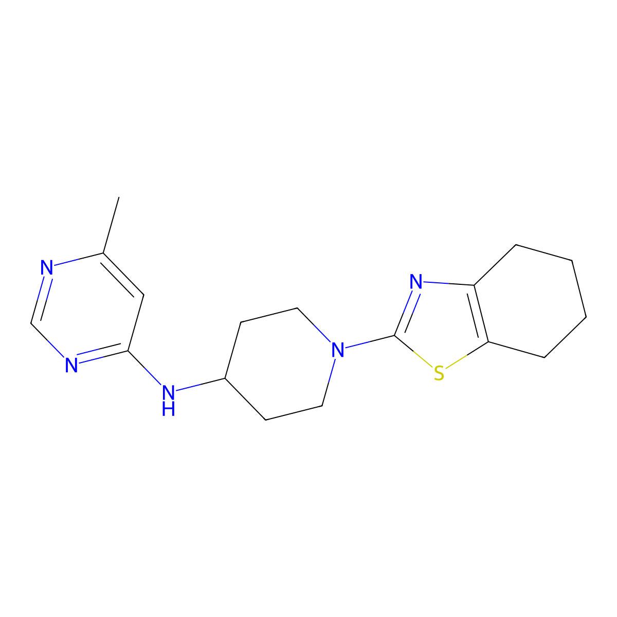 6-methyl-N-[1-(4,5,6,7-tetrahydro-1,3-benzothiazol-2-yl)piperidin-4-yl]pyrimidin-4-amine molecular structure, CAS 2201731-32-8