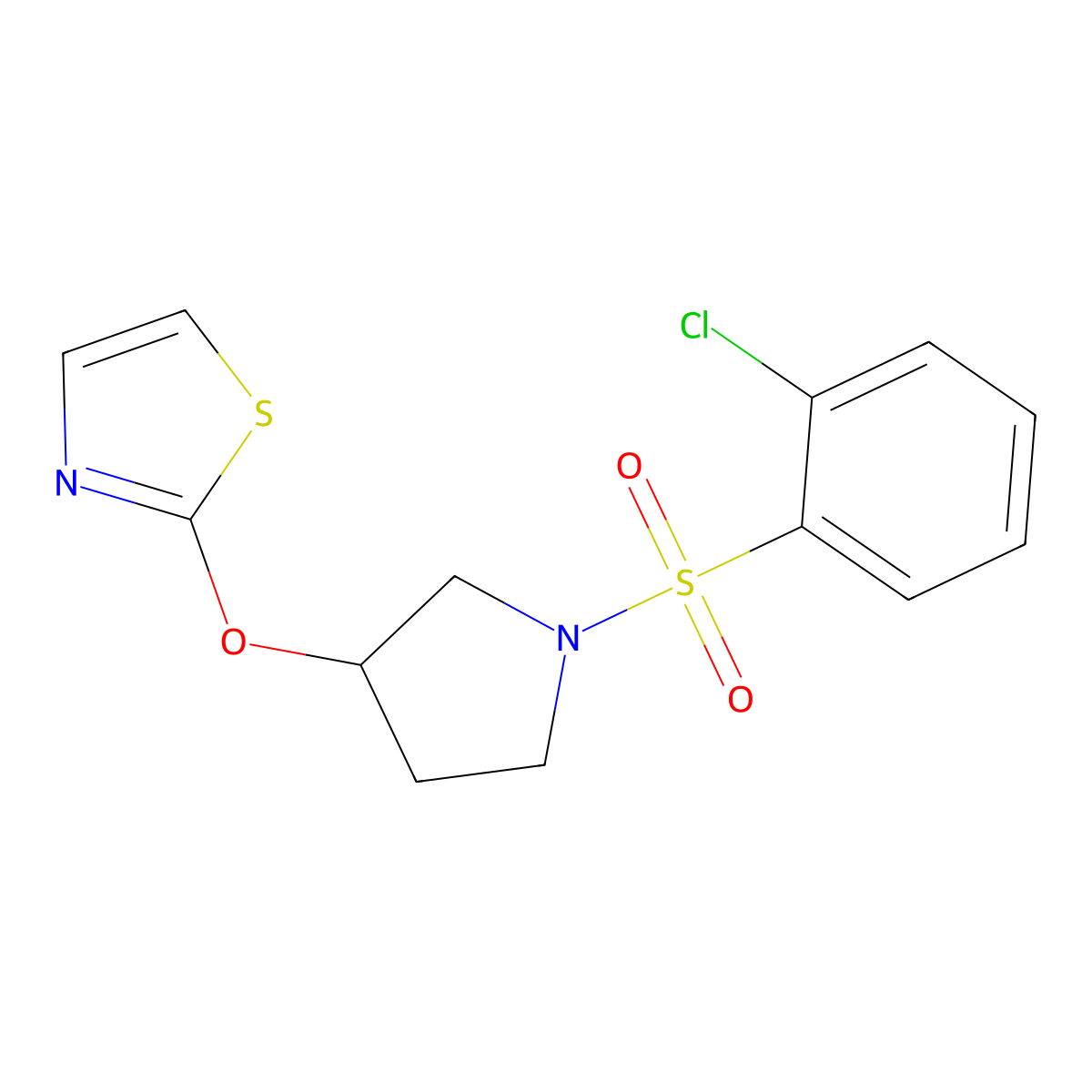 2-{[1-(2-Chlorobenzenesulfonyl)pyrrolidin-3-yl]oxy}-1,3-thiazole molecular structure, CAS 2201734-90-7