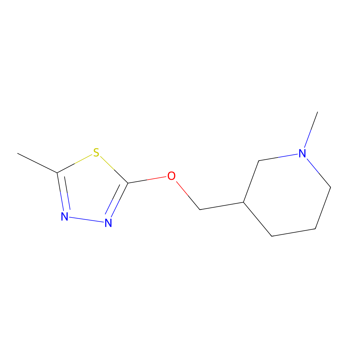 1-Methyl-3-{[(5-methyl-1,3,4-thiadiazol-2-yl)oxy]methyl}piperidine molecular structure, CAS 2201737-32-6