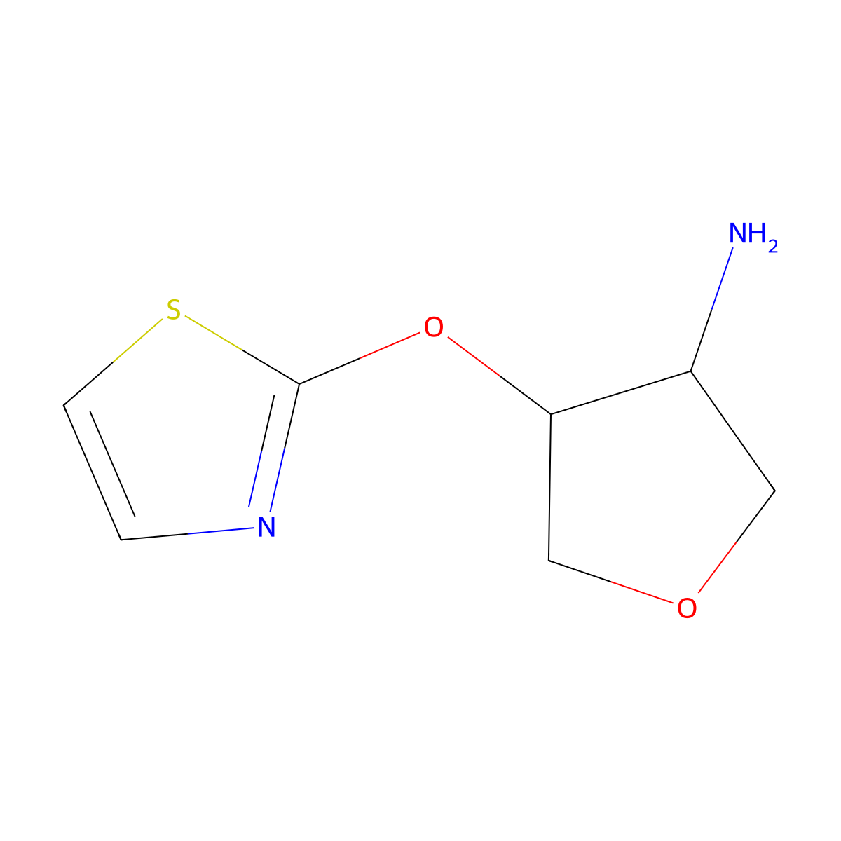 4-(1,3-Thiazol-2-yloxy)oxolan-3-amine molecular structure, CAS 2201738-02-3