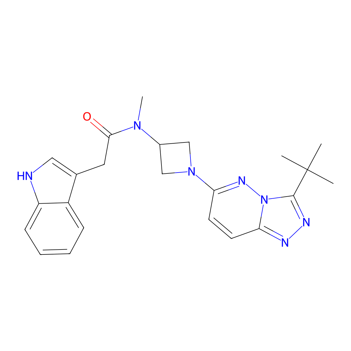 N-(1-{3-tert-butyl-[1,2,4]triazolo[4,3-b]pyridazin-6-yl}azetidin-3-yl)-2-(1H-indol-3-yl)-N-methylacetamide molecular structure, CAS 2201738-40-9