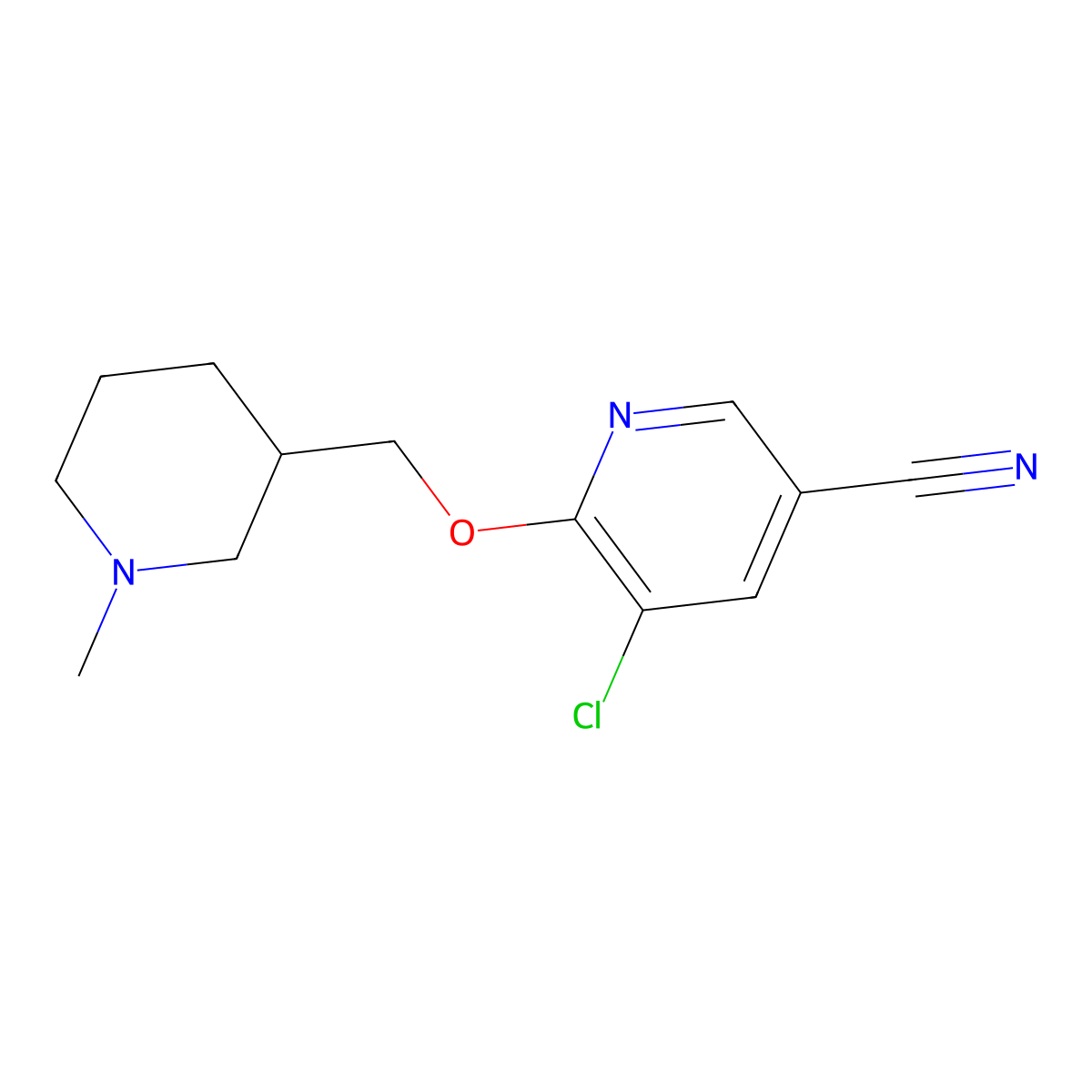 5-Chloro-6-[(1-methylpiperidin-3-yl)methoxy]pyridine-3-carbonitrile molecular structure, CAS 2201738-41-0