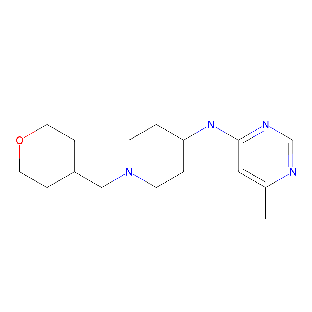 N,6-dimethyl-N-{1-[(oxan-4-yl)methyl]piperidin-4-yl}pyrimidin-4-amine molecular structure, CAS 2201774-71-0