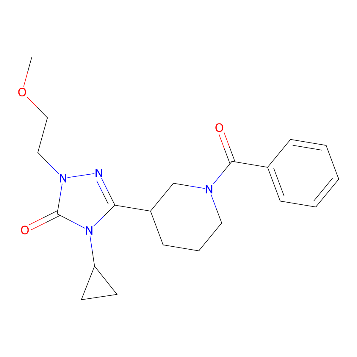 3-(1-benzoylpiperidin-3-yl)-4-cyclopropyl-1-(2-methoxyethyl)-4,5-dihydro-1H-1,2,4-triazol-5-one molecular structure, CAS 2201781-24-8